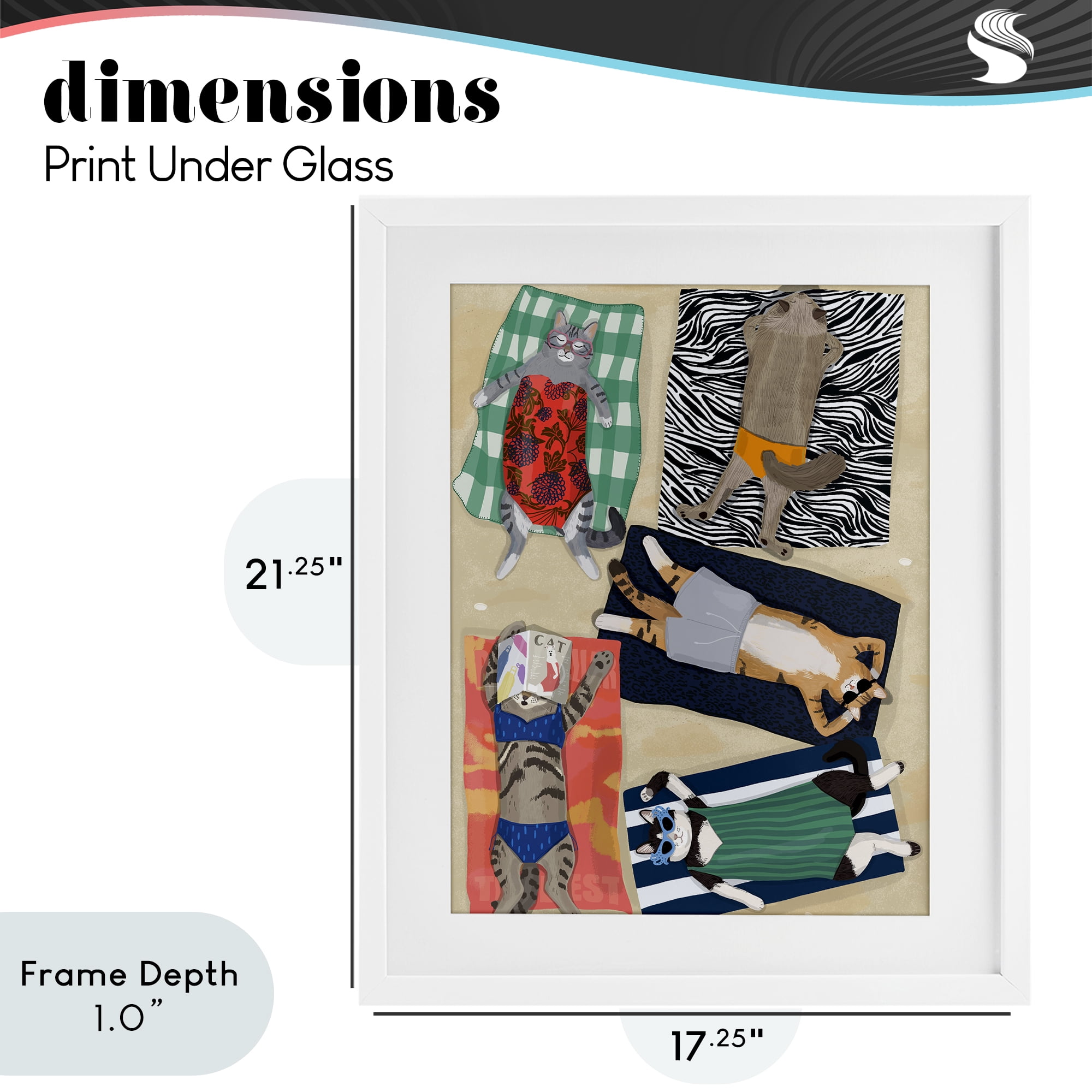 Stupell Industries Summer Sunbathing Cats White Framed Print Under Glass, design by Hanna Melin