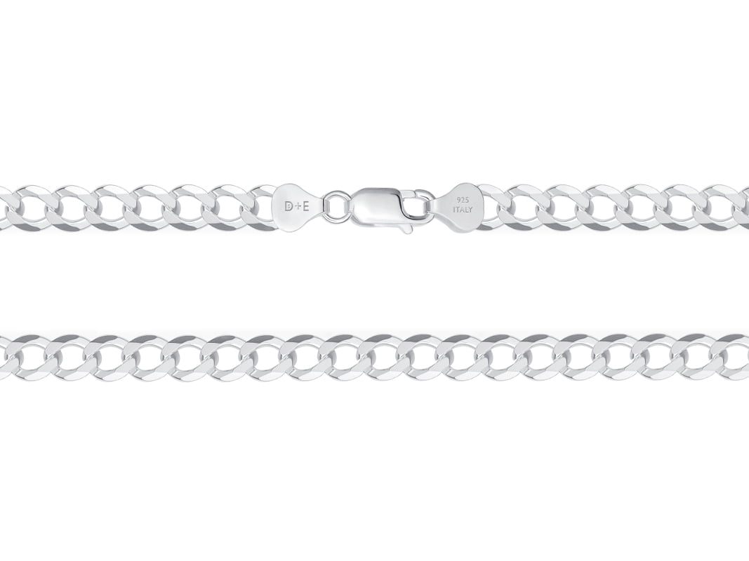Solid 925 Sterling Silver Italian 7.2mm Flat 24” Curb Chain Necklace Italian Unisex for All Ages