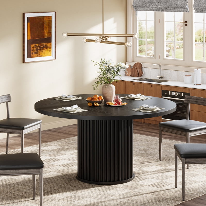 Tribesigns Round Dining Table for 4-6 People, 47.24-Inch Circle Wood Kitchen Table with Sturdy Fluted Metal Base, Modern Dining Room Furniture, Black