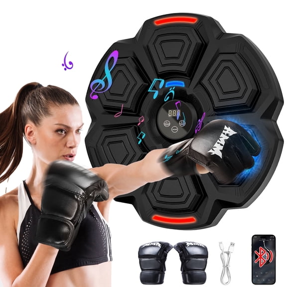 New Smart Music Boxing Machine with Boxing Gloves, Bluetooth Training Machine with LED Electronic Wall Mounted, Music Boxing Target Workout Punching Equipment for Kids and Adults