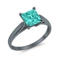 thumbnail image 3 of Solitaire Princess Cut Ring Black Tone Paraiba Tourmaline CZ 925 Sterling Silver Ring Size 6, 3 of 6
