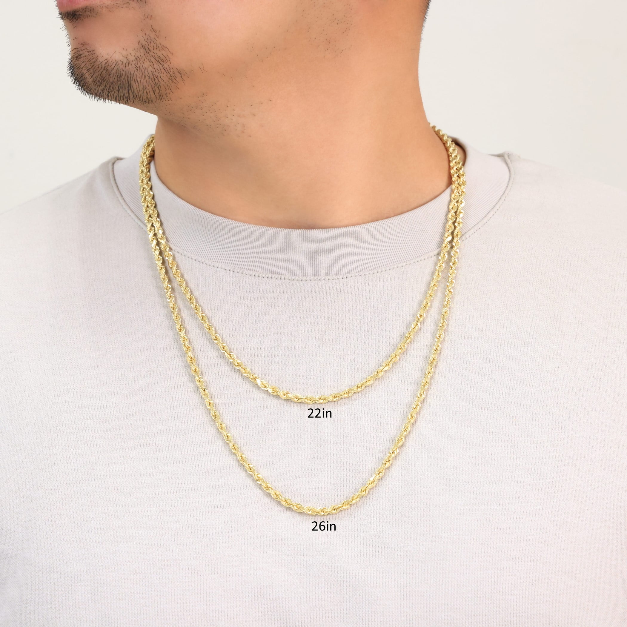 Nuragold 10k Real Yellow Gold 4mm Rope Chain Diamond Cut Necklace (16"-30") Italian Jewelry for Men & Women