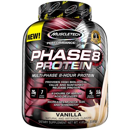 Phase8 Whey Protein Powder, Sustained Release 8-Hour Protein Shake, Vanilla, 50 Servings (4.6lbs)
