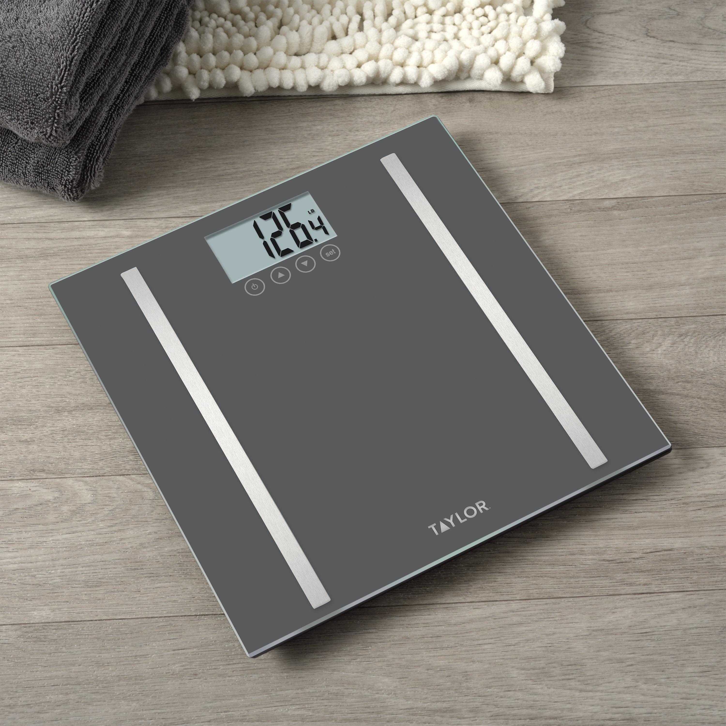 Taylor LCD Body Composition Scale, Gray Glass, 400lb Capacity 