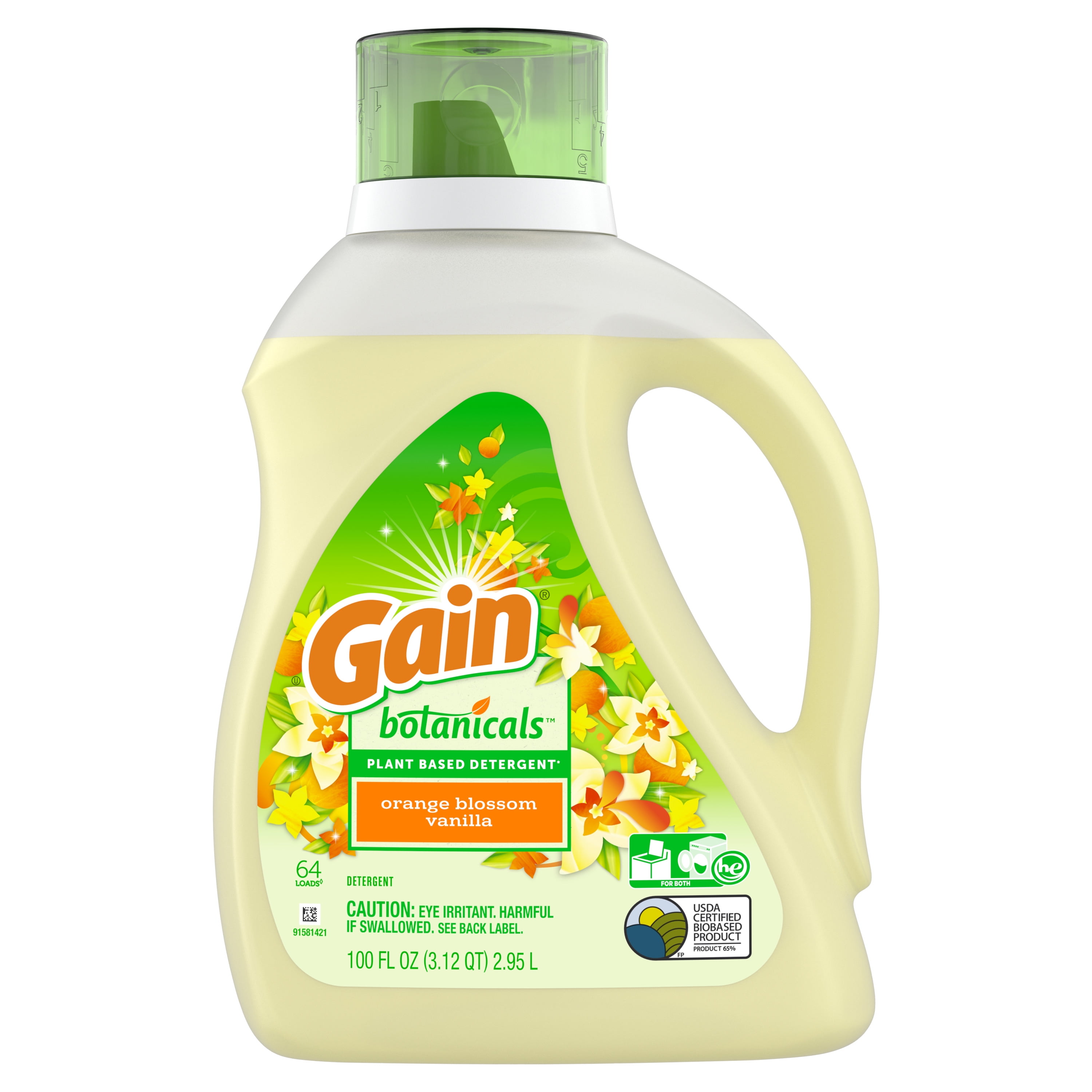Gain Botanicals Orange Blossom Vanilla HE, 64 Loads Plant Based Laundry