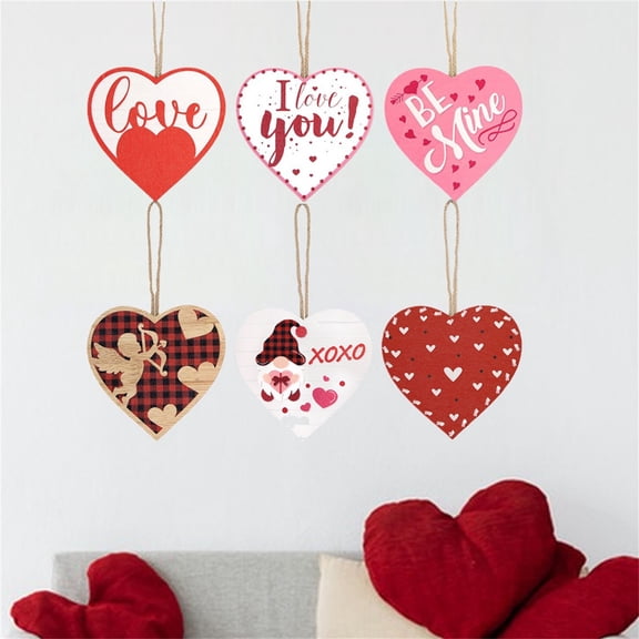 Wooden Craft Heart Shaped Pendant, Valentine's Day Party Decoration, Love Hanging Sign, Wedding Decoration Pendant for Couples