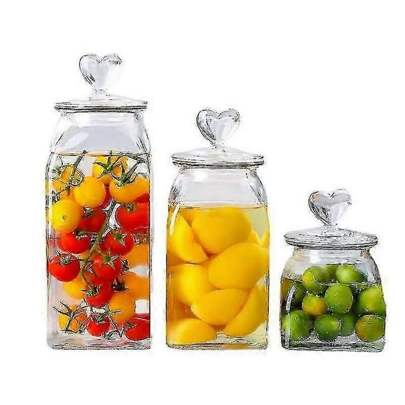 Glass Candy Jar With Heart Shaped Lid Kitchen Coffee Storage Jar Dried Fruit Kitchen Supplies Food Storage Containers
