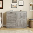 thumbnail image 6 of GarveeHome 43.3" H Armoire Wardrobe Closet with 4 Drawers and 2 Doors, Hanging Rod, Multifunctional Wooden Dresser with Storage, Bedroom Storage Cabinet for Clothes, Bathroom, Living Room, Grey, 6 of 6