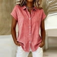 thumbnail image 2 of Lenpel Button down Shirts for Women Short Sleeve Collared Striped Cotton Linen Tops Business Casual Blouses, 2 of 6