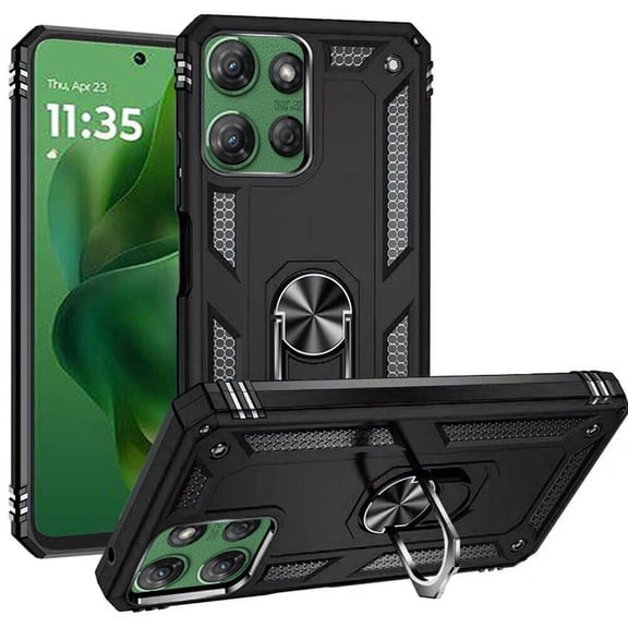 For Motorola Moto G Power 5G 2025 XT2515V Ring Kickstand Phone Cover Case Tempered Glass - SHRG Black