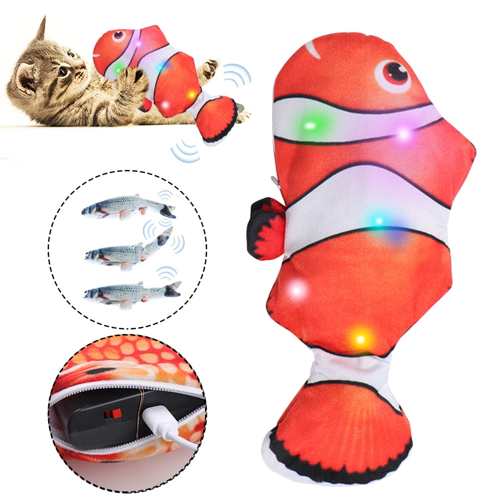 Electric Moving Fish Cat Toy Colorful Glowing Singing Wagging Fish Cat