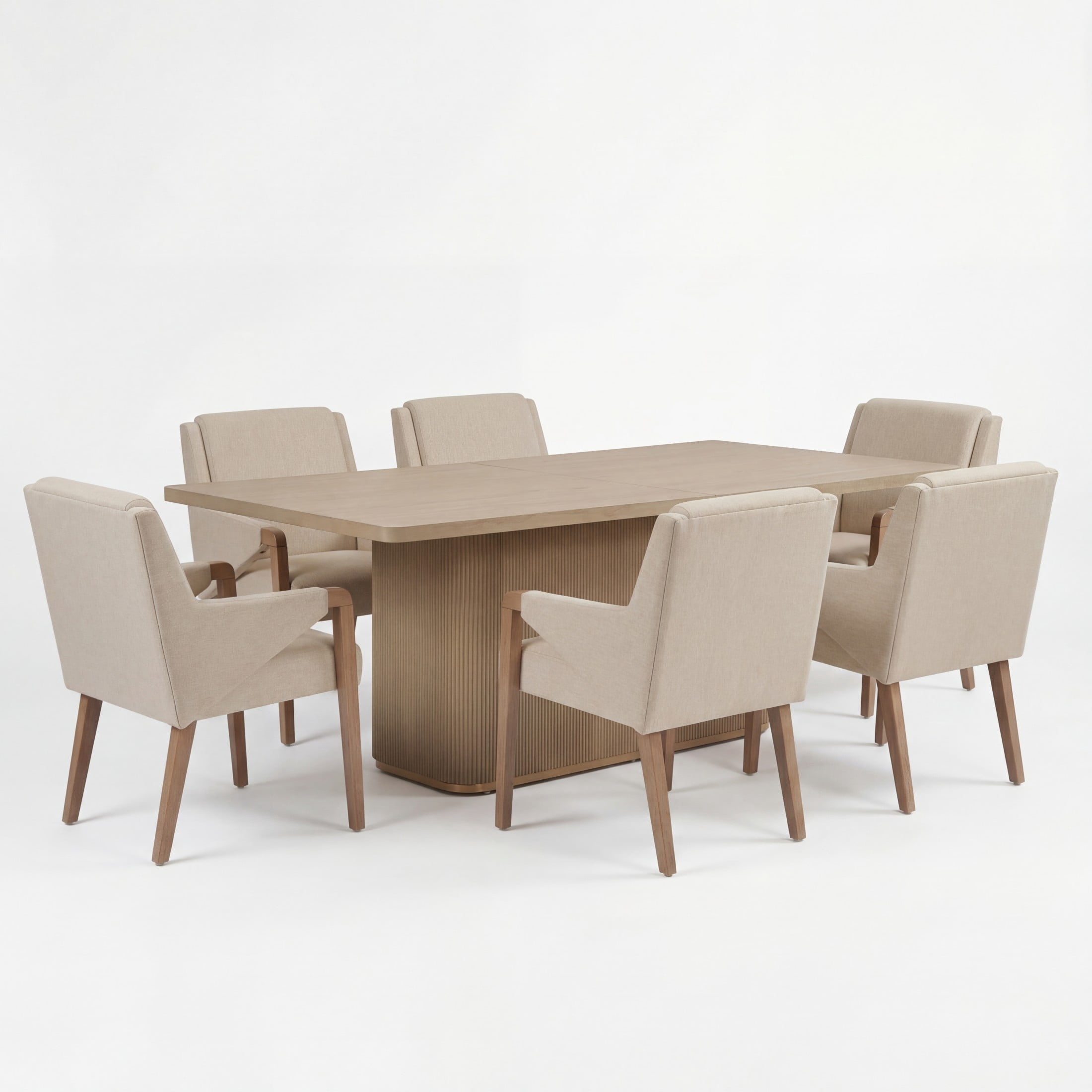 Christopher Knight Home 7-Piece Modern Natural Dining Rectangular Table and Beige Upholstered Chairs