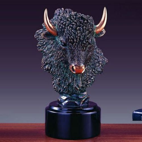 Bronze Buffalo Head Resin Sculpture Statue 6WX10H