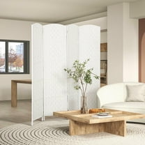 Resenkos 6ft Room Divider - 4-Panel Folding Privacy Screen, Portable Weave Partition for Bedroom, White