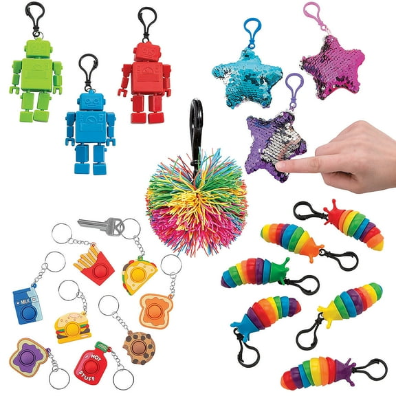 Fun Express Bulk 108 Pieces Sensory Fidget Keychain Assortment Kit
