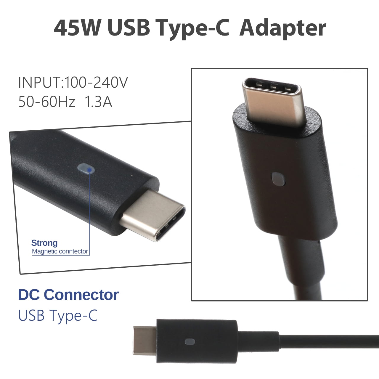 New Dell Laptop Charger 45W USB Type C (USB-C) AC Power Adapter Power Cord for Dell XPS 13 9365 9370 9380