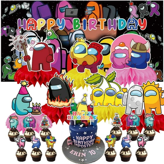 Among Us Party Decorations Decor Supplies Honeycomb Centerpieces Table Toppers Cake Toppers for Birthday Photo Props