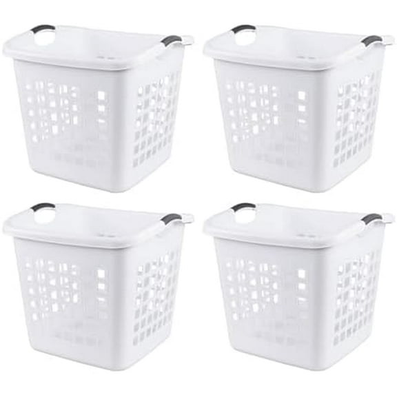 2 Bushel Extra Large Square Plastic Laundry Basket, 72 L Large Plastic Clothes Laundry Basket with Handle, White, Set of 4$$Home Decor, Kitchen, & Other