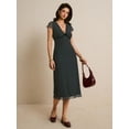 thumbnail image 5 of Elegant Blue Floral Print Midi Dress With V-Neck And Lettuce Trim Detail, 5 of 10