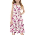 thumbnail image 4 of Spazoro Little & Big Girls A-Line Dress, 2025 New Style Crew Neck Floral Print Sleeveless Summer Dresses for Child Girls Pink Size 4 T, 4 of 7