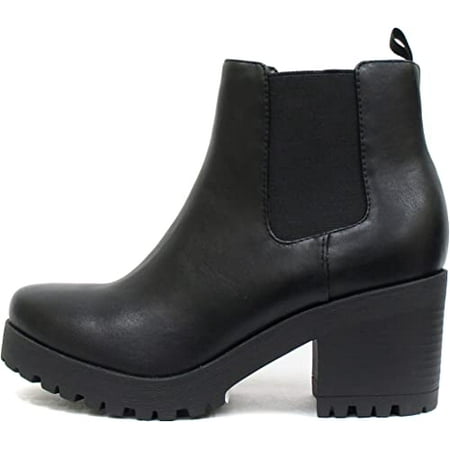 

Soda Jaber Ankle Boot W/Lug Sole Elastic Gore and Chunky Heel