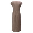 thumbnail image 4 of JUNWELL Caftan Ample Robe Longue pour Femmes Grande Taille Robe en Lin Été Décontractée Sans Manches Col Ras du Cou Poches Robe Maxi, 4 of 6