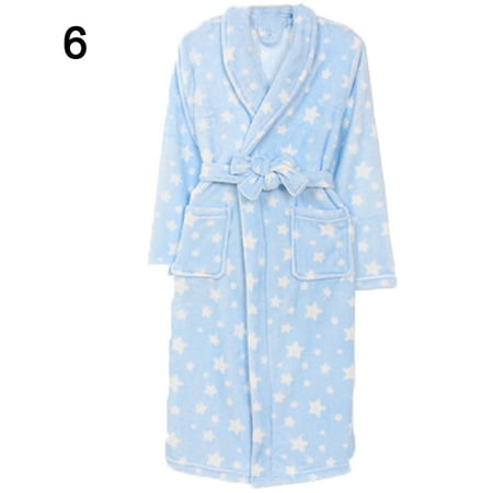 

YMH Women Dots Star Print Warm Flannel Long Sleeve Bath Robe Dressing Gown Sleepwear