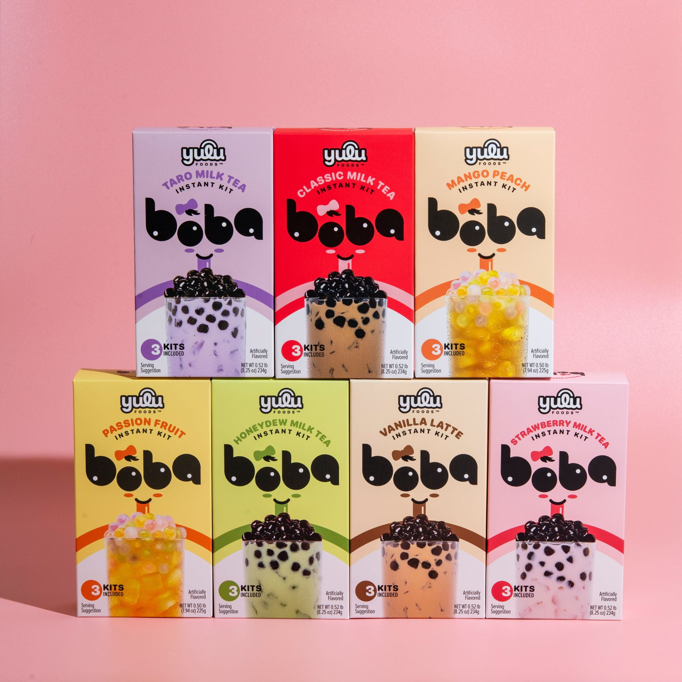 Yulu Foods Instant Boba Mango Peach Tea, Bubble Tea Kit, 3 Drinks