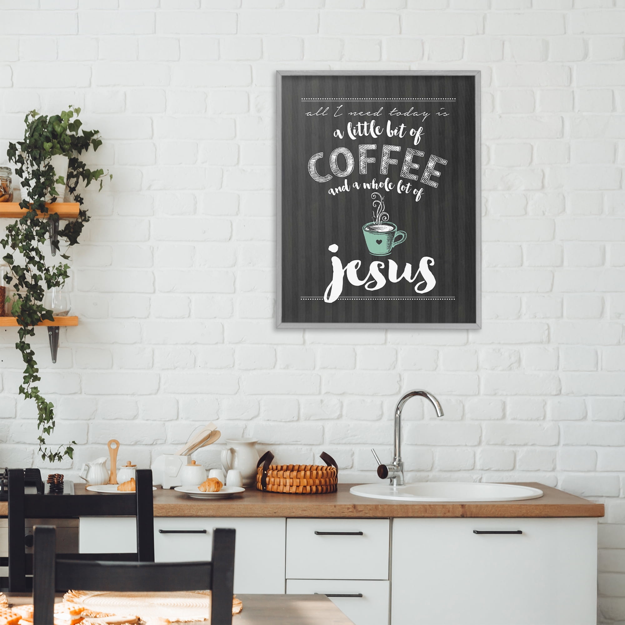 Little Coffee & Whole Lot Of Jesus Gray Framed Giclee Art, design by Lettered and Lined