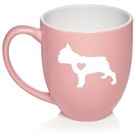 Cute French Bulldog With Heart Ceramic Coffee Mug Tea Cup Gift for Her, Women, Wife, Mom, Sister, Girlfriend, Friend, Coworker, Daughter, Birthday, Frenchie, Cute, Puppy, Dog Lover (16oz Light Pink)