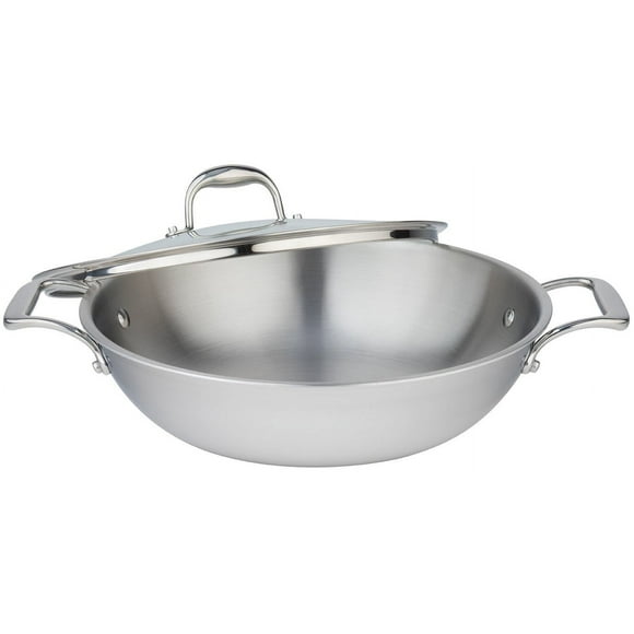 Meyer SuperSteel Tri-Ply Clad Stainless Steel 32cm Wok with cover, Made in Canada