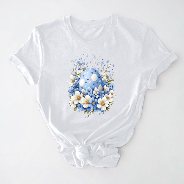 UPPADA Easter Femmes Oeufs Imprimé T-Shirts Heureux Easter Graphique Bunny Lapin Mignon T-Shirts Manches Courtes Décontracté Col Rond T-Shirts Été Basique Coupe Régulière Chemises Blanc,TTG