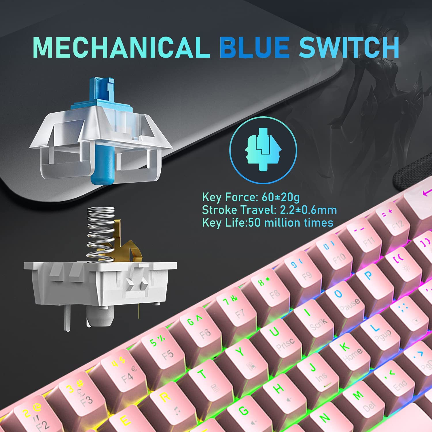 Wired Gaming Keyboard 60% True Mechanical Keyboard Mini Portable 62 Keys 19  RGB Chroma LED Backlit Full Keys Anti-Ghosting for Gamers and Typists  (White/Red Switch)
