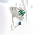 thumbnail image 6 of Eosunjian Retro Tassel Fan Brooch Pin Shiny Rhinestones Inlaid Badge Suit Lapel Shawl Scarf Badge Party Evening Clothing Accessory Green, 6 of 11