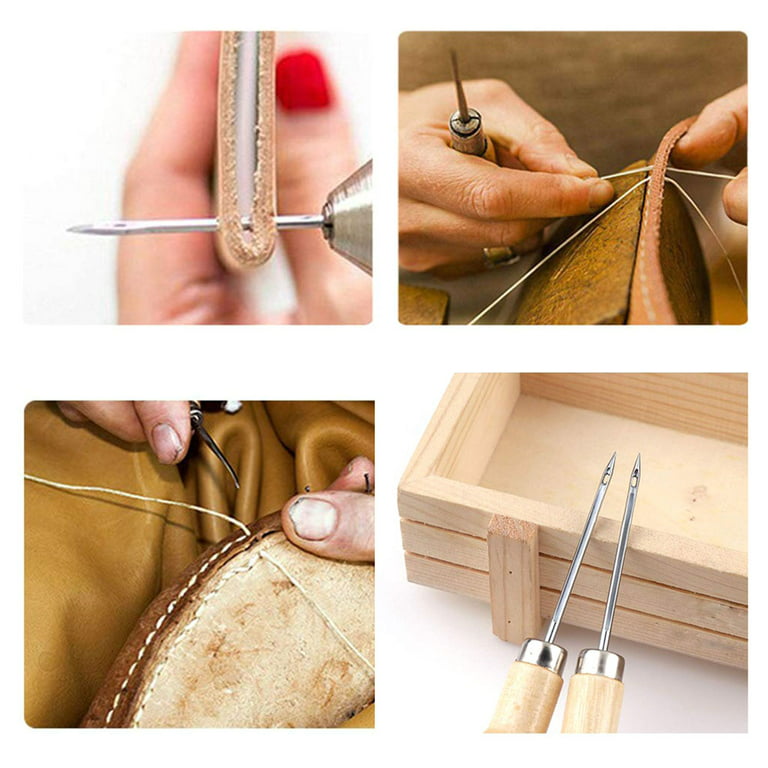Wooden Handle Shoes Repairing Awl Leather Shoe Sewing Cobbler Tool DIY Craft Repair Hand Stitcher Straight Curved Hook, Size: Three-Piece Suit