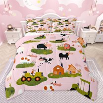 Homewish Kawaii Farm Animal Queen Comforter Set for Girl, Cartoon Rustic Farmhouse Bedding Sets, Cow Sheep Reversible Bedding Comforter Set, Breathable Home Decor, 3 Pieces