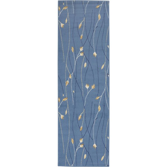 Nourison Grafix Transitional Botanical Light Blue 2'3" x 7'6" Area Rug, (8' Runner)