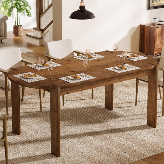 TRIBEWOOD 63" Solid Wood Dining Table for 4-6, Oval Shaped
