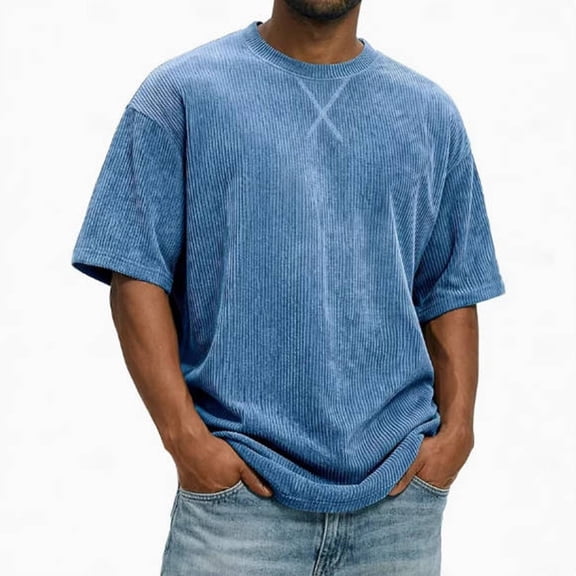 Landzoo Tops For Men Solid Color Short Sleeve Crew Neck Shirt Summer Comfortable Men T Shirt Size L Blue