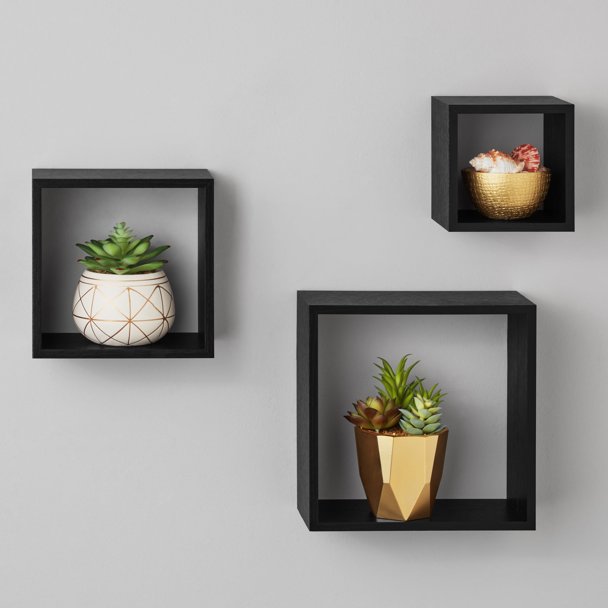 (2 pack) Mainstays Wood Cube Shelf Set Modern 4"x9"