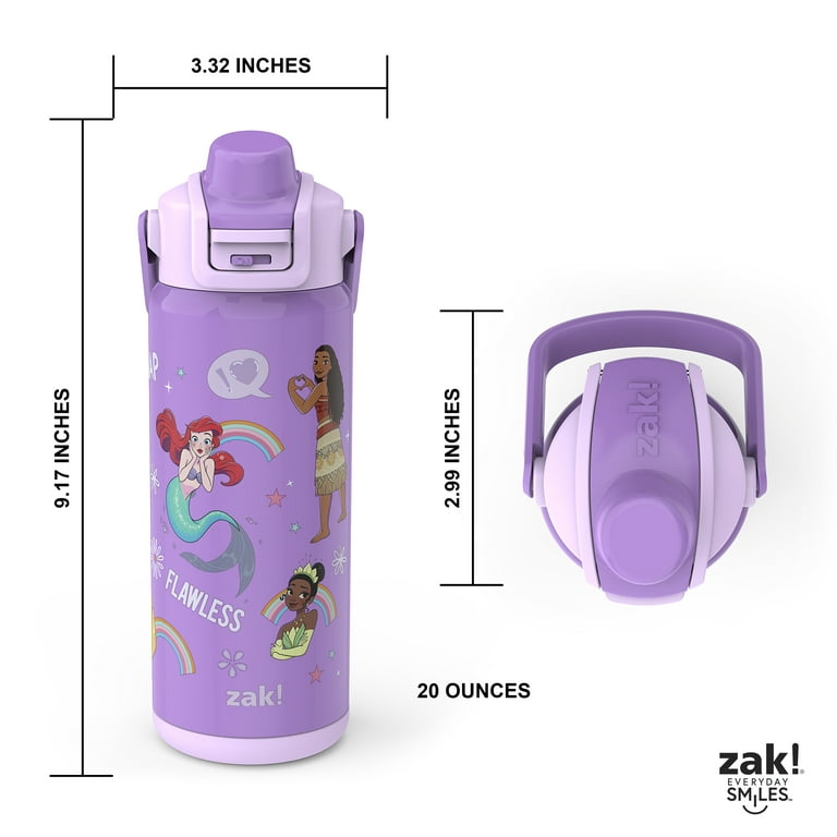 Zak Designs Disney 20 oz Stainless Steel Insulated Water Bottle, Princess 
