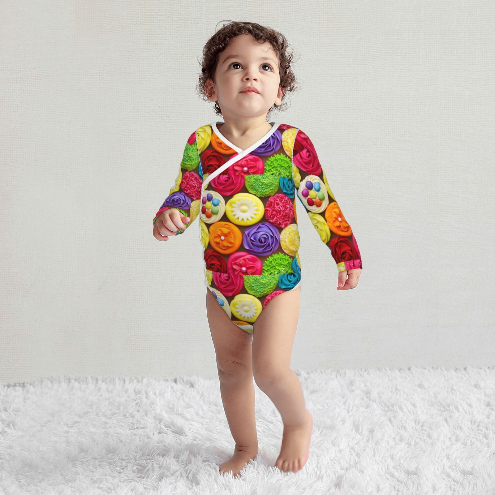Xecao Brightly Colored Cupcakes Print Baby unisex-baby Cotton Long-sleeve Bodysuits-12 Months