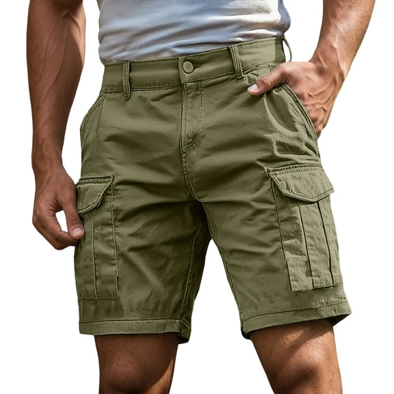 Men's Running Shorts Casual Elastic Waist Cargo Shorts Outdoor Loose Fit Solid Color Pocketed Walking Bottoms