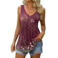 thumbnail image 2 of up to 60% off Gifts Usmixi Womens Tank Tops Beach Lightweight Fashion High Waist Pleated Hem Tunic Shirts Vest Summer Trendy Floral V-Neck Sleeveless Shirts Blouse Wine s, 2 of 6