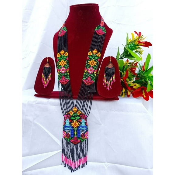 Life Fashion Beaded Multicolor Glass Bead Necklace, 18 in, 1 Necklace 1 Pair Earring