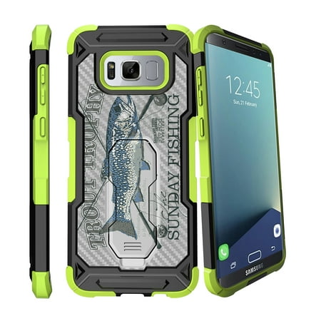 Case for Samsung Galaxy S8 Plus Version [ UFO Defense Case ][Galaxy S8 PLUS SM-G955][Green Silicone] Carbon Fiber Texture Case with Holster + Stand Hunting