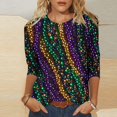 thumbnail image 2 of Penkiiy 2024 Blouse Mardi Gras Tops pour Femmes T-Shirt Quotidien Manches 3/4 Blouse Imprimé Masque Haut Carnaval Col Rond Chemise Décontractée S Multicolore, 2 of 5