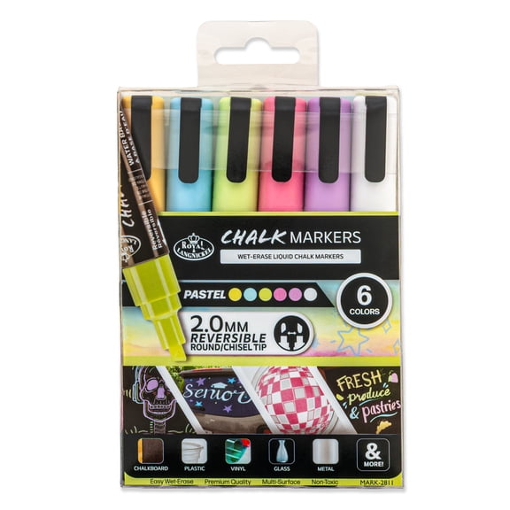 Royal & Langnickel 6 Piece Chalk 2.0 mm Reversible Tip Pastel Markers