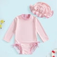 thumbnail image 2 of Xudanell Baby Swimsuit Girl Long Sleeve Tankini Sets with Solid Color Hat Zipper Soft Summer Swimwear Red 2-3 Years, 2 of 6