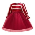 thumbnail image 2 of Girls Princess Dress Tulle Striped Long Sleeve Christmas Birthday Wedding Party Gown, 2 of 7